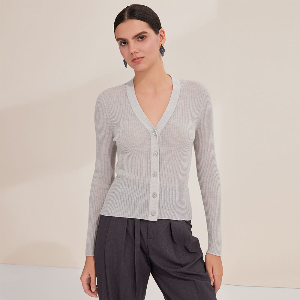 Merino Wool V-Neck Button Cardigan