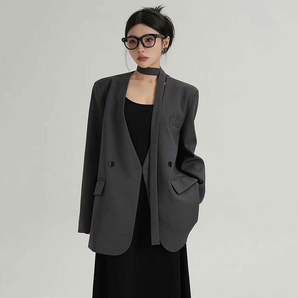 Stylish Street Style Black V Neck Blazer