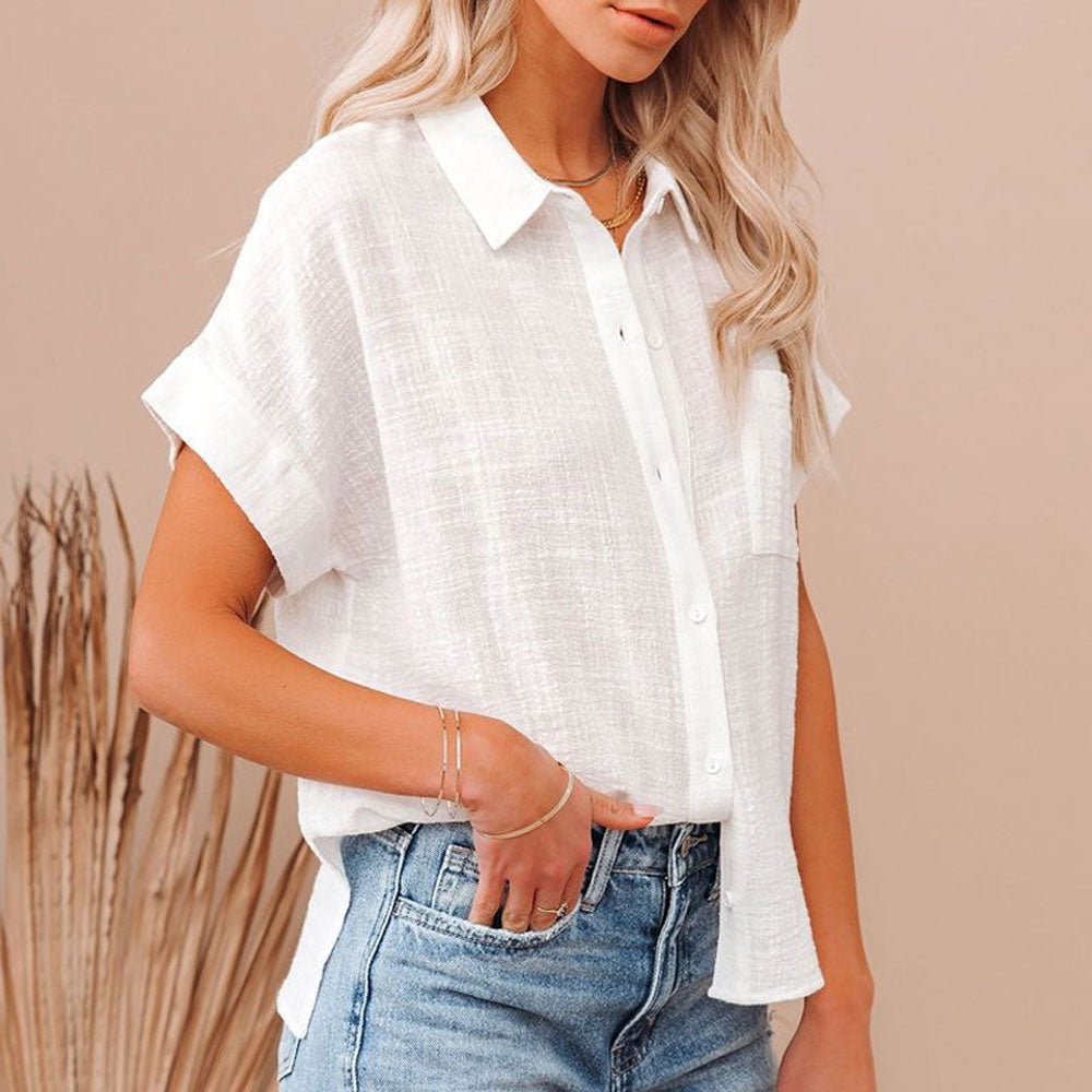 Women’s Cotton Linen Short Sleeve Blouse