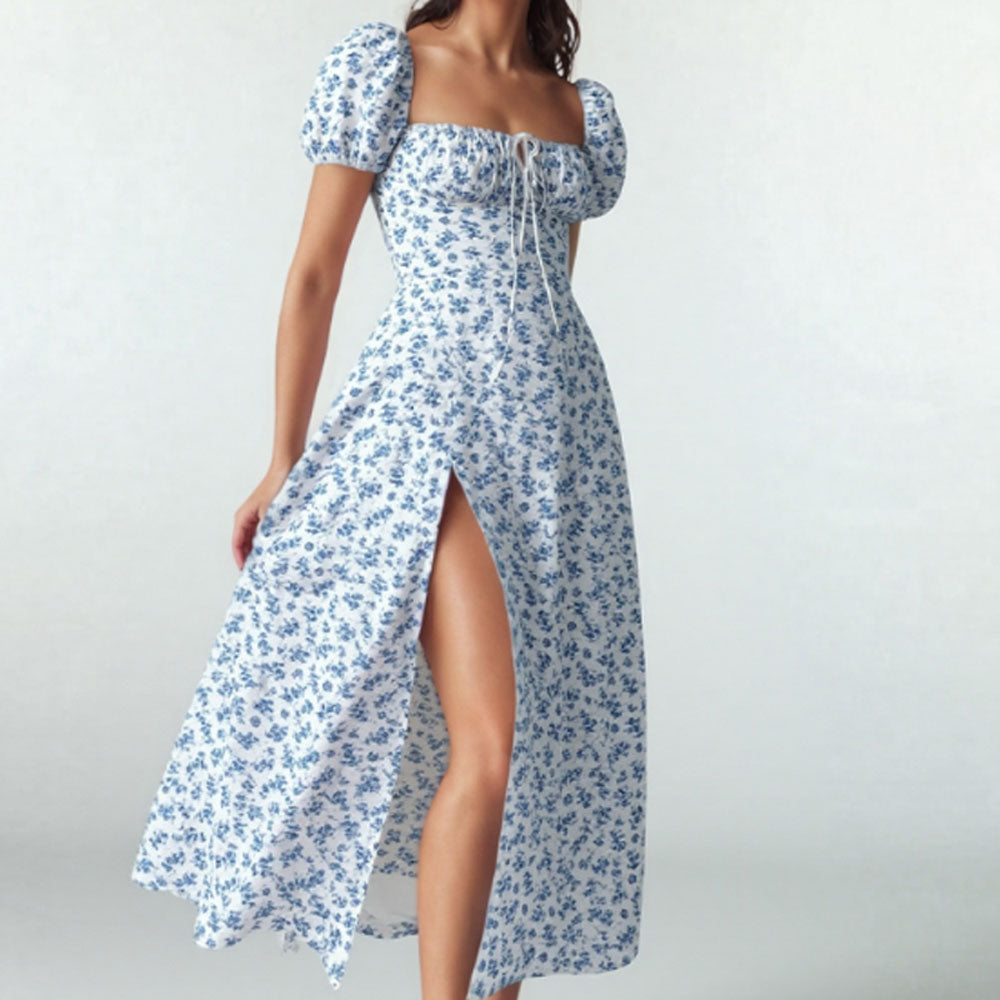 Floral Ruffled Backless Maxi Dress