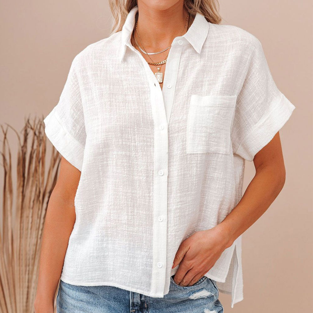 Women’s Cotton Linen Short Sleeve Blouse
