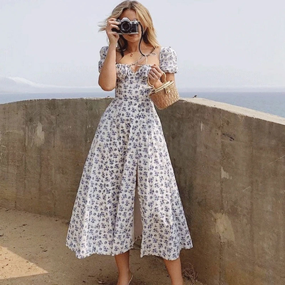 Floral Ruffled Backless Maxi Dress