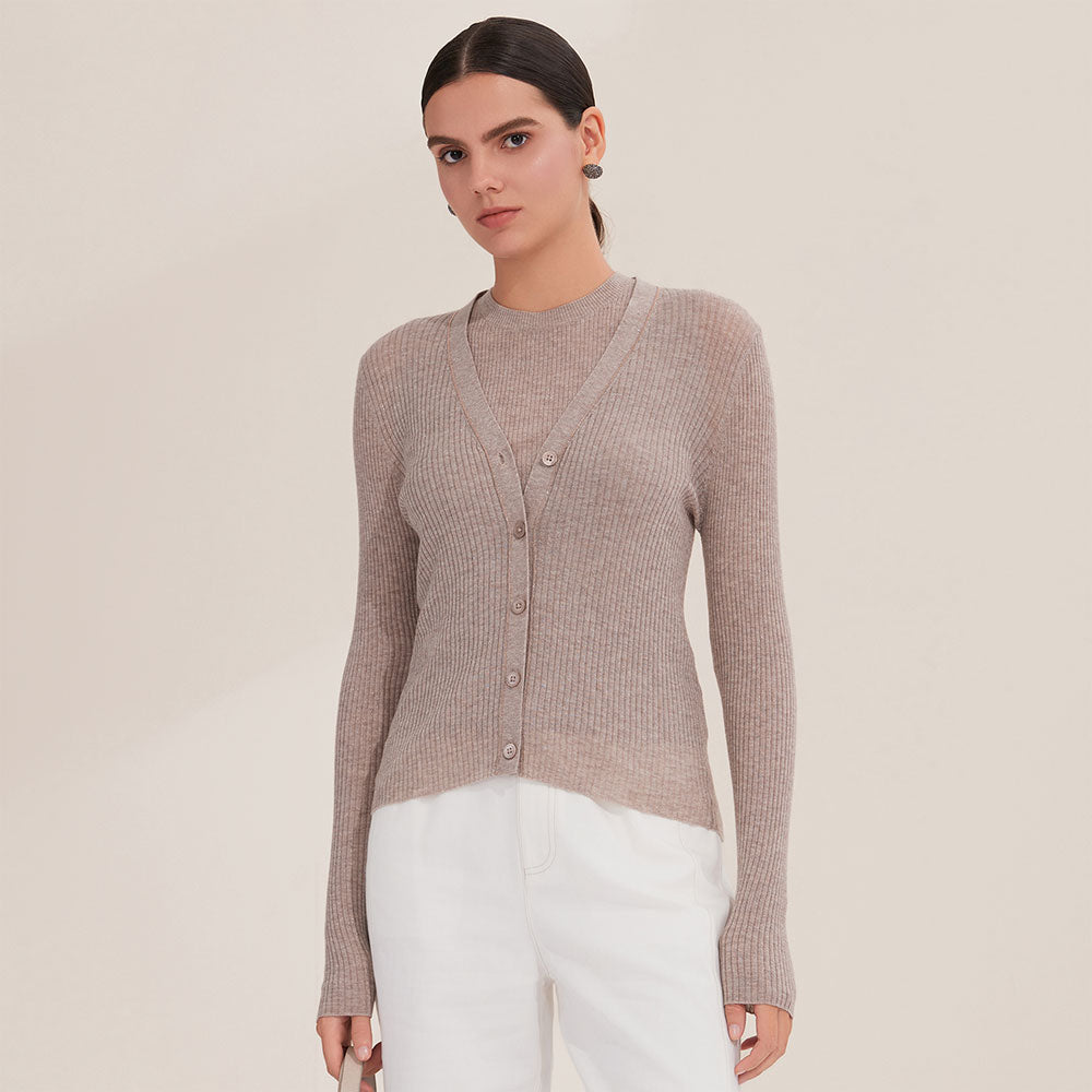 Merino Wool V-Neck Button Cardigan