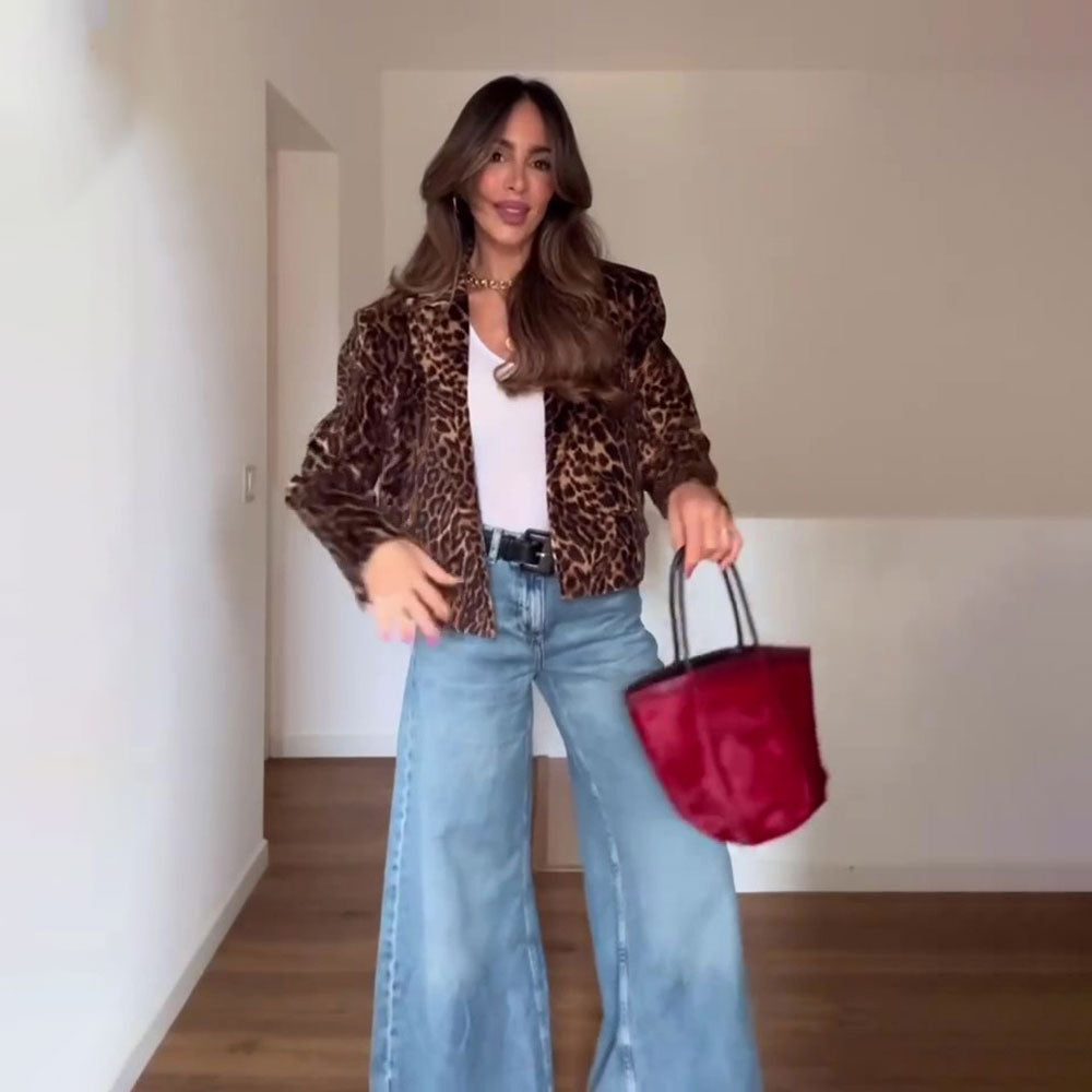 Animal Print Velvet Blazer Casual Chic