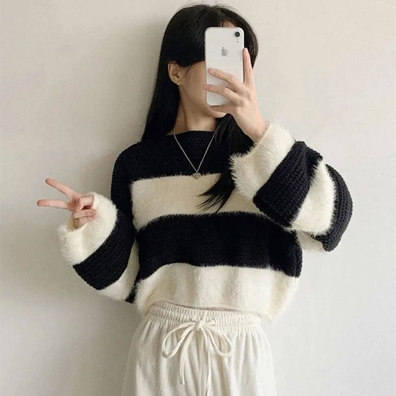 Striped Knit Long Sleeve Sweater