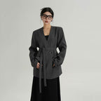 Stylish Street Style Black V Neck Blazer