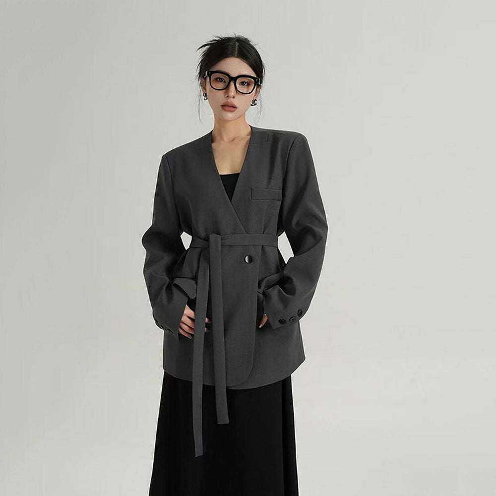 Stylish Street Style Black V Neck Blazer