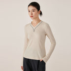 Ribbed V-Neck Long Sleeve Top