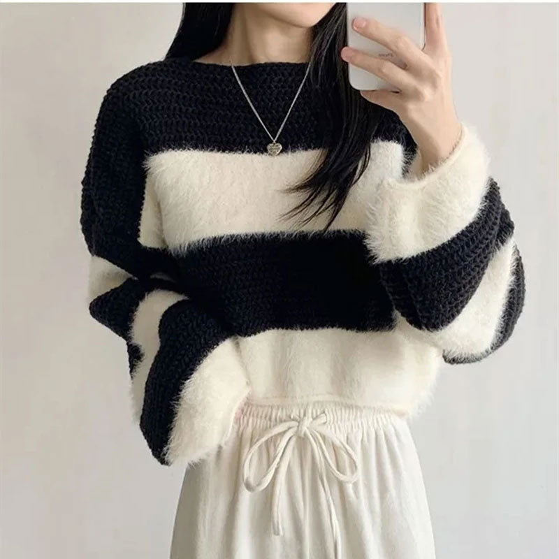 Striped Knit Long Sleeve Sweater
