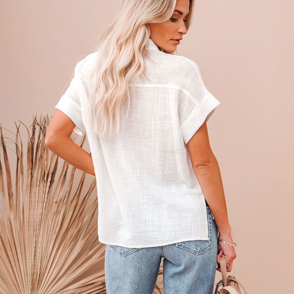 Women’s Cotton Linen Short Sleeve Blouse