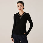 Ribbed V-Neck Long Sleeve Top