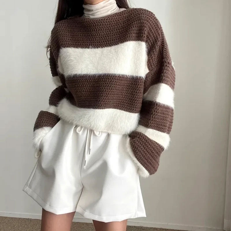 Striped Knit Long Sleeve Sweater