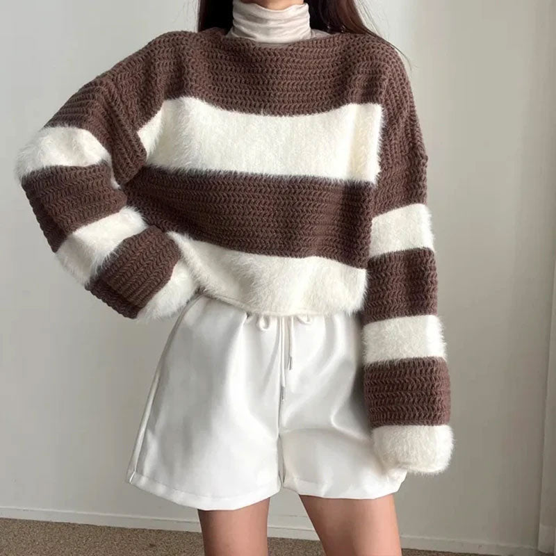 Striped Knit Long Sleeve Sweater