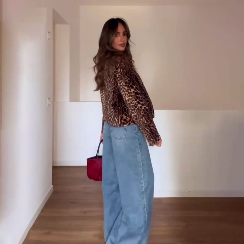 Animal Print Velvet Blazer Casual Chic
