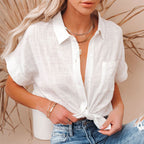 Women’s Cotton Linen Short Sleeve Blouse