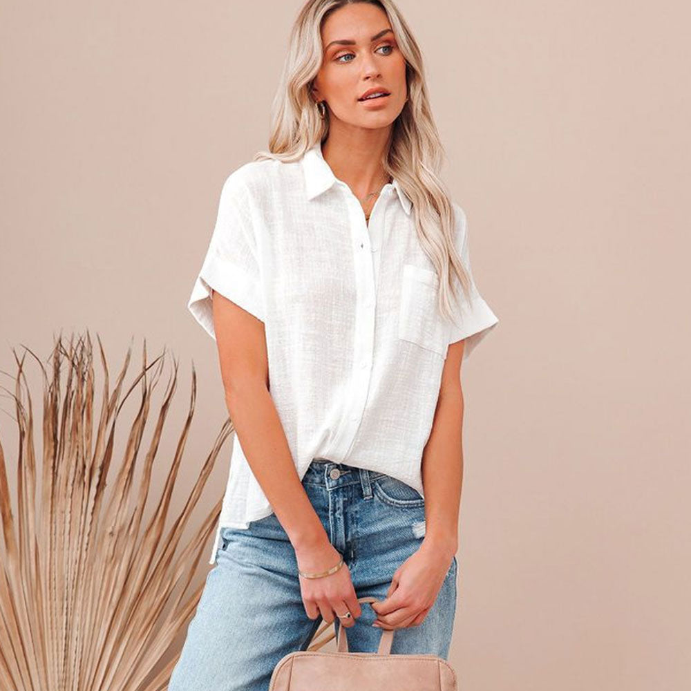 Women’s Cotton Linen Short Sleeve Blouse